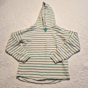 Mini Boden boys or girls 11-12 years, oatmeal/green striped hoodie VGUC
